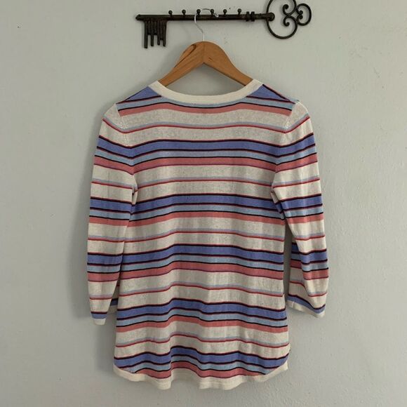 Talbots striped linen blend 3/4 length sleeve v-neck lightweight sweater petite - Picture 5 of 6